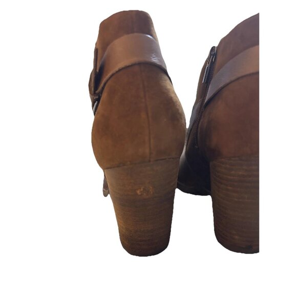 Clarks Dark Brown Suede Leather Two Toned Colorblock‎ Ankle Boots Sz 9 Western - Picture 3 of 8